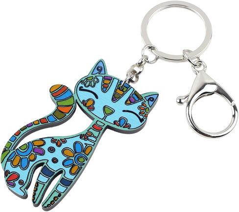 BONSNY Acrylic Cat Key Chains For Women Car Purse Bag Rings Pendant Girl Gift Charms in Kuwait