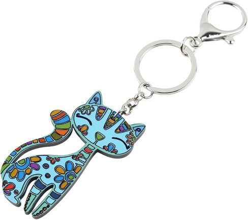 BONSNY Acrylic Cat Key Chains For Women Car Purse Bag Rings Pendant Girl Gift Charms in Kuwait