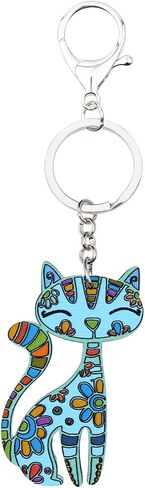 BONSNY Acrylic Cat Key Chains For Women Car Purse Bag Rings Pendant Girl Gift Charms in Kuwait