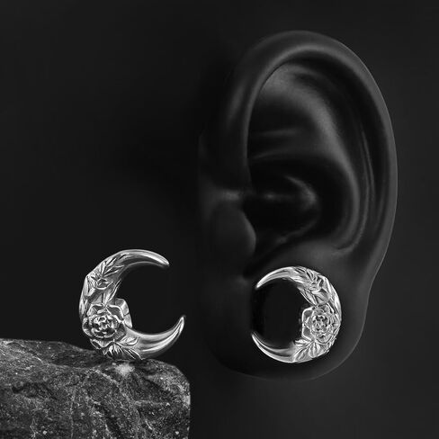 Casvort 2 PCS Hypoallergenic 316 Stainless Steel 0G-1" Hot Moon Flower Saddle Hangers Plugs Unique Saddle Gauges Ear Plugs Expander Stretcher Ear Tunnels Body Piercing Jewelry in Saudi Arabia
