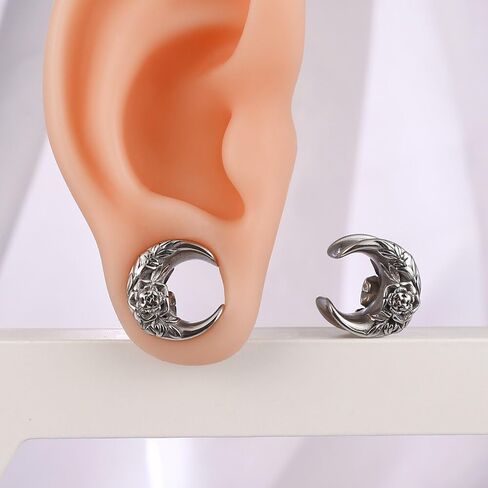 Casvort 2 PCS Hypoallergenic 316 Stainless Steel 0G-1" Hot Moon Flower Saddle Hangers Plugs Unique Saddle Gauges Ear Plugs Expander Stretcher Ear Tunnels Body Piercing Jewelry in Saudi Arabia