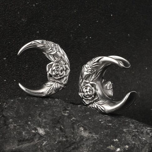 Casvort 2 PCS Hypoallergenic 316 Stainless Steel 0G-1" Hot Moon Flower Saddle Hangers Plugs Unique Saddle Gauges Ear Plugs Expander Stretcher Ear Tunnels Body Piercing Jewelry in Saudi Arabia