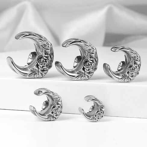 Casvort 2 PCS Hypoallergenic 316 Stainless Steel 0G-1" Hot Moon Flower Saddle Hangers Plugs Unique Saddle Gauges Ear Plugs Expander Stretcher Ear Tunnels Body Piercing Jewelry in Saudi Arabia