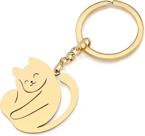 RAIDIN Stainless Steel Gold Plated Cute Cat Keychains Keyring Gifts for Women Girls Keychain for Car Purse Keys Accessories in Kuwait
