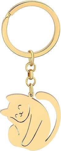 RAIDIN Stainless Steel Gold Plated Cute Cat Keychains Keyring Gifts for Women Girls Keychain for Car Purse Keys Accessories in Kuwait