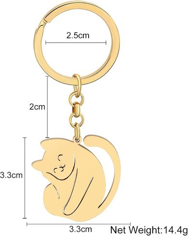 RAIDIN Stainless Steel Gold Plated Cute Cat Keychains Keyring Gifts for Women Girls Keychain for Car Purse Keys Accessories in Kuwait
