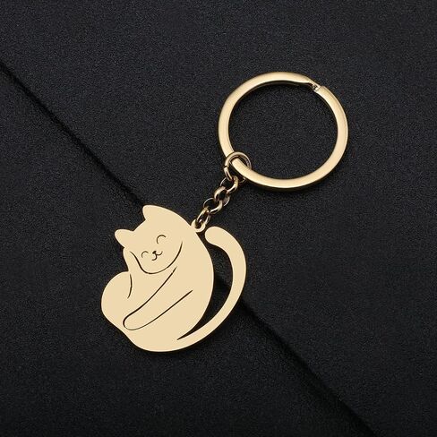 RAIDIN Stainless Steel Gold Plated Cute Cat Keychains Keyring Gifts for Women Girls Keychain for Car Purse Keys Accessories in Kuwait
