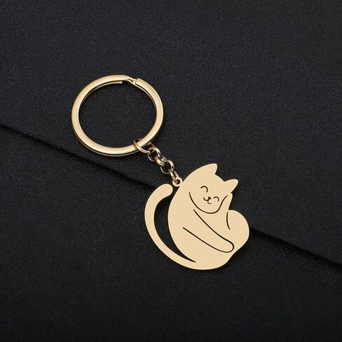 RAIDIN Stainless Steel Gold Plated Cute Cat Keychains Keyring Gifts for Women Girls Keychain for Car Purse Keys Accessories in Kuwait