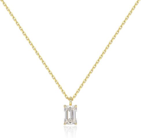 espere 0.5 CTW Emerald Cut Moissanite Solitaire Necklace in 14K Yellow Gold 16-18'' | Prong Setting Gemstone Necklace Gift for Her in Saudi Arabia