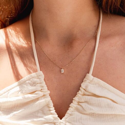 espere 0.5 CTW Emerald Cut Moissanite Solitaire Necklace in 14K Yellow Gold 16-18'' | Prong Setting Gemstone Necklace Gift for Her in Saudi Arabia
