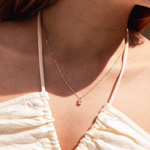 espere 0.5 CTW Emerald Cut Moissanite Solitaire Necklace in 14K Yellow Gold 16-18'' | Prong Setting Gemstone Necklace Gift for Her in Saudi Arabia