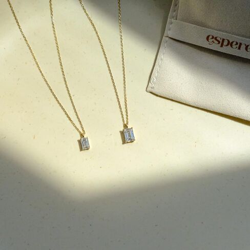 espere 0.5 CTW Emerald Cut Moissanite Solitaire Necklace in 14K Yellow Gold 16-18'' | Prong Setting Gemstone Necklace Gift for Her in Saudi Arabia