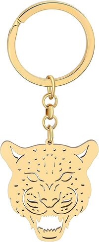 RAIDIN Stainless Steel Gold Plated Animal Tiger Leopard Keychains Keyring Gifts for Women Girls Car Purse Keys Accessories in Kuwait