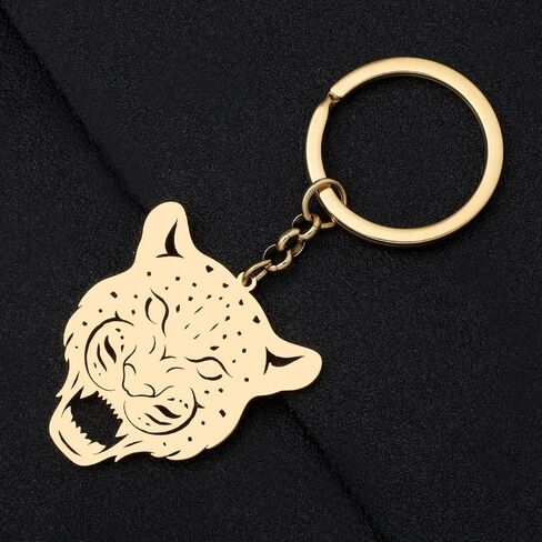 RAIDIN Stainless Steel Gold Plated Animal Tiger Leopard Keychains Keyring Gifts for Women Girls Car Purse Keys Accessories in Kuwait