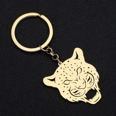 RAIDIN Stainless Steel Gold Plated Animal Tiger Leopard Keychains Keyring Gifts for Women Girls Car Purse Keys Accessories in Kuwait