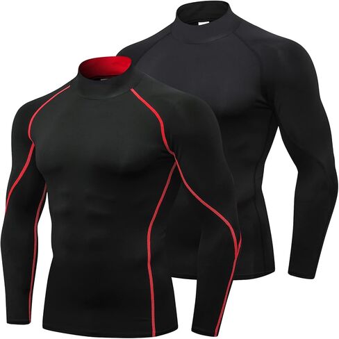 SPVISE 1 or 2 Pack Men's Compression Shirts Long Sleeve Athletic Workout T-Shirt Tops Cool Dry Sports Base Layer Undershirts in Kuwait