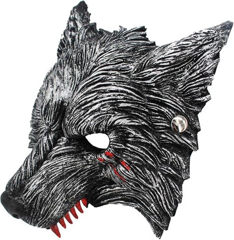 قناع الذئب التنكري للهالوين مع بقع الدم، قناع بشكل المستذئب بتصميم حيوي للحفلات للبالغين والأطفال - رمادي داكن in Kuwait
