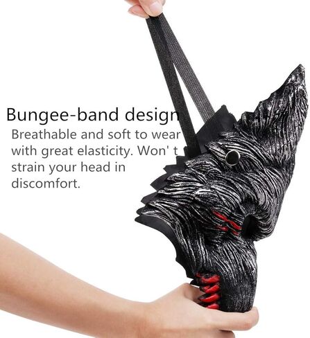 قناع الذئب التنكري للهالوين مع بقع الدم، قناع بشكل المستذئب بتصميم حيوي للحفلات للبالغين والأطفال - رمادي داكن in Kuwait