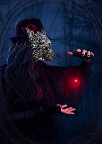 قناع الذئب التنكري للهالوين مع بقع الدم، قناع بشكل المستذئب بتصميم حيوي للحفلات للبالغين والأطفال - رمادي داكن in Kuwait