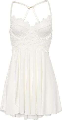 Coquette womens Lace & Microfibrer Babydoll Set (Black Or White) in Kuwait