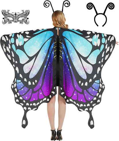 Butterfly Wings Costume for Women Fairy Wings Adult Halloween Costumes Butterfly Cape with Mask and Headband in Kuwait
