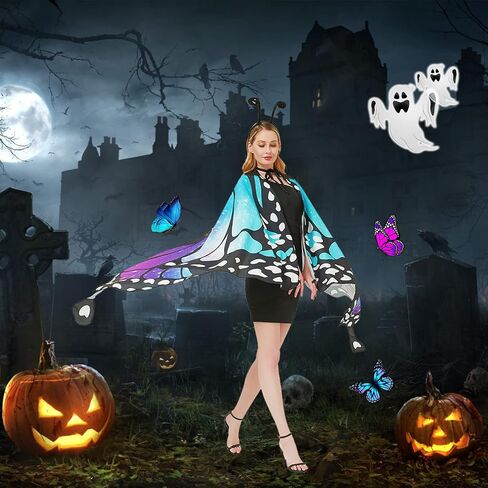 Butterfly Wings Costume for Women Fairy Wings Adult Halloween Costumes Butterfly Cape with Mask and Headband in Kuwait