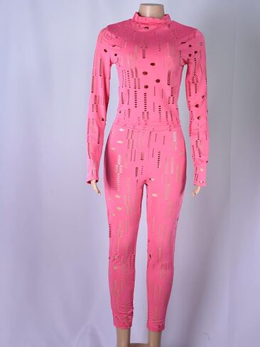 hibshaby Sexy Women Two Piece Outfits Hollow Out Long Sleeve Crop Top Bodycon Pants Set in Kuwait