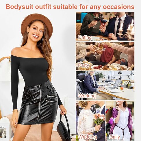 Hioffer Women Off Shoulder Long Sleeve Bodysuit Tummy Control Seamless Shapewear Sculpting Body Shaper Jumpsuit Tops in Kuwait