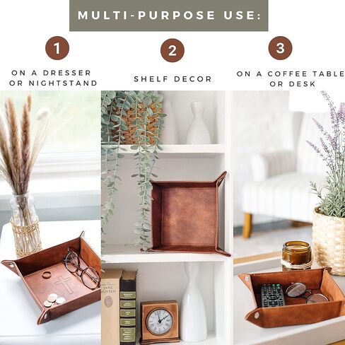 Cross Leather Valet Tray for Men with Scripture Included | EDC Dump Tray Catholic First Communion Gifts for Boys, Christian Gifts for Dad, Thoughtful Gifts for Men in Kuwait