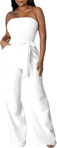 بذلة صيفية كاجوال من LightlyKiss للسيدات بحزام سباغيتي وساق واسعة وسراويل طويلة فضفاضة مناسبة in Kuwait