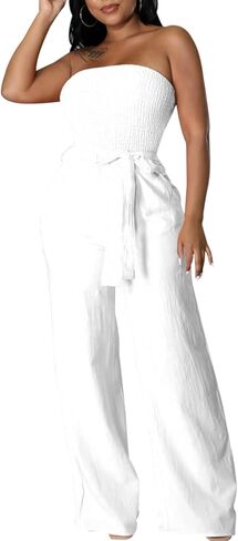 بذلة صيفية كاجوال من LightlyKiss للسيدات بحزام سباغيتي وساق واسعة وسراويل طويلة فضفاضة مناسبة in Kuwait