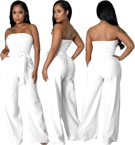 بذلة صيفية كاجوال من LightlyKiss للسيدات بحزام سباغيتي وساق واسعة وسراويل طويلة فضفاضة مناسبة in Kuwait