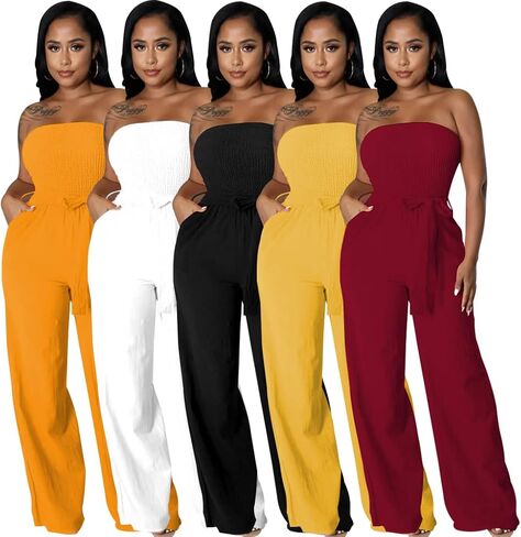 بذلة صيفية كاجوال من LightlyKiss للسيدات بحزام سباغيتي وساق واسعة وسراويل طويلة فضفاضة مناسبة in Kuwait