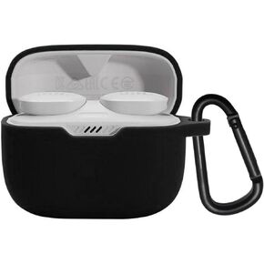 Silicone Cover for JBL Tune 230NC TWS Wireless Earphone Silicone Protective Cover, Portable Scratch and Shock Proof Cover with Carabiner(Black)
