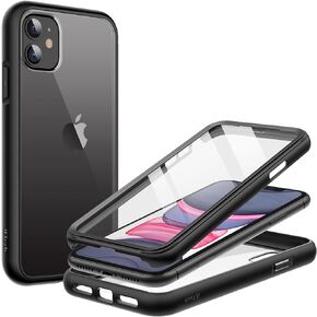 حافظة JETech لهاتف iPhone 11 مقاس 6.1 بوصة مع واقي شاشة مدمج مضاد للخدش، غطاء هاتف متين لكامل الجسم 360 درجة شفاف خلفي (أبيض) in Kuwait