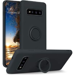 DUEDUE for Samsung Galaxy S10 Case, Liquid Silicone Slim Soft Gel Rubber Cover with Ring Kickstand Car Mount Function Shockproof Protective Anti Scratch Case for Samsung S10 6.1", Wine Red