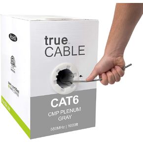 trueCABLE Cat6 Plenum (CMP), 1000ft, Blue, 23AWG 4 Pair Solid Bare Copper, 550MHz, PoE++ (4PPoE), ETL Listed, Unshielded Twisted Pair (UTP), Bulk Ethernet Cable in Saudi Arabia