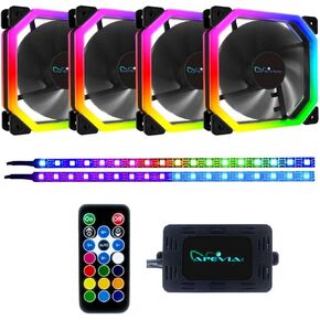 Apevia PN4P2-RGB Phoenix 120mm Silent Dual-Ring RGB Color Changing LED Fan with Remote Control, 16x LEDs & 8X Anti-Vibration Rubber Pads w/ 2 Magnetic LED Strips (4+2-pk)