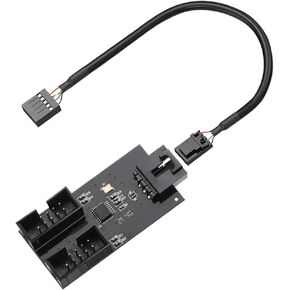 GreenByte pc motherbord Internal 9pin USB 2.0 Header Male 1 to 2 Female Extension Splitter Cable Connector Adapter for RGB Port Multilier PWM Fan Converter