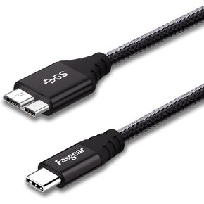 Fasgear USB C to Micro 3.0 Cord 1ft, Short Nylon Braided Metal Connector Type C 3.0 to Micro B Cable, Fast Charging Syncing Compatible for To-shiba Canvio,Westgate,Seagate,Galaxy S5 Note 3,etc (Black)