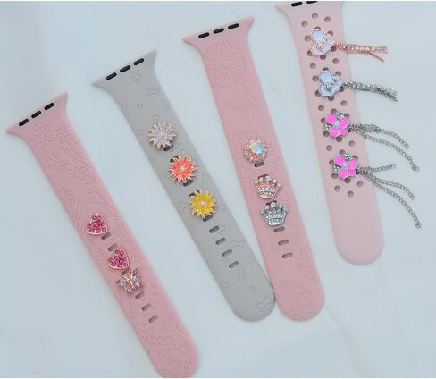 Watch Band Charms for Apple Watch Band Charms for Women, Decorative Rings Loops Compatible with Apple Silicone Bands 49mm 45mm 44mm 42mm 41mm 40mm 38mm iWatch Series 9 8 7 6 5 4 3 2 1 SE, Metal SmartWatch Band Charms Studs Accessories for Samsung Galaxy w in Saudi Arabia