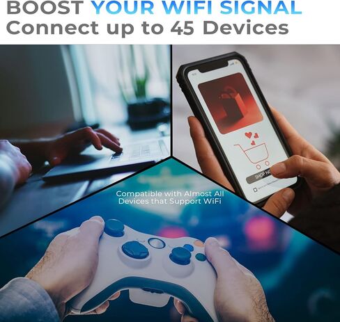 موسع معزز واي فاي 2023، يغطي ما يصل إلى 9800 قدم مربع و50 جهازًا مكرر لاسلكي طويل المدى للمنزل، مضخم إشارة الإنترنت أسرع من أي وقت مضى مع منفذ إيثرنت، إعداد سهل بزر واحد. in Kuwait