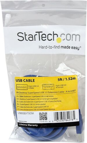 ستارتيك. كيبل وصلة USB 2.0 بطول 5 قدم من كوم - ذكر الى انثى - سلك وصلة USB A الى A بطول 5 اقدام للابتوب والكمبيوتر المكتبي والتابلت وكاميرا الويب والمزيد (USBEXTAA5DSK)، اسود in Kuwait