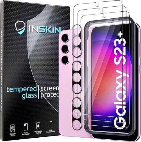 Inskin Screen Protector for Samsung Galaxy S23 Plus 5G (6.6 inch, 2023) - Ultimate 3+3 Tempered Glass Set with Camera Lens Guard and Auto Alignment Tray - Ultra HD, Case Compatible in Saudi Arabia