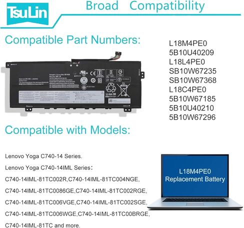 L18M4PE0 استبدال البطارية لينوفو اليوغا C740-14IML C740-14IML-81TC 81TC002RGE 81TC006VGE L18C4PE0 L18L4PE0 5B10U40209 5B10U40210 5B10W67185 5B10W67296 SB10W67368 SB10 W67235 7.72 فولت 51 وات ساعة in Kuwait