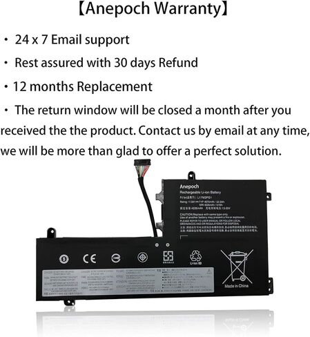 بطارية كمبيوتر محمول Anepoch L17M3PG1 متوافقة مع Lenovo Legion Y530-15ICH Y545-PG0 Y540-17IRH Y540-15IRH Y7000P Y7000 Y7000-2019-PG L17C3PG1 L17L3PG1 L17M3PG2 L17C3PG2 11.34V 52.5Wh 4630 مللي أمبير in Kuwait