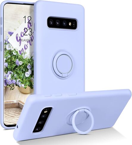 DUEDUE for Samsung Galaxy S10 Case, Liquid Silicone Slim Soft Gel Rubber Cover with Ring Kickstand Car Mount Function Shockproof Protective Anti Scratch Case for Samsung S10 6.1", Wine Red in Kuwait
