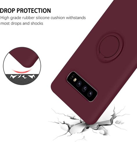 DUEDUE for Samsung Galaxy S10 Case, Liquid Silicone Slim Soft Gel Rubber Cover with Ring Kickstand Car Mount Function Shockproof Protective Anti Scratch Case for Samsung S10 6.1", Wine Red in Kuwait