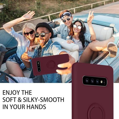 DUEDUE for Samsung Galaxy S10 Case, Liquid Silicone Slim Soft Gel Rubber Cover with Ring Kickstand Car Mount Function Shockproof Protective Anti Scratch Case for Samsung S10 6.1", Wine Red in Kuwait