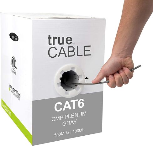 trueCABLE Cat6 Plenum (CMP)، 1000 قدم، أزرق، 23AWG 4 أزواج من النحاس الصلب، 550 ميجا هرتز، PoE++ (4PPoE)، ETL مدرج، زوج ملتوي غير محمي (UTP)، كابل إيثرنت بالجملة in Kuwait